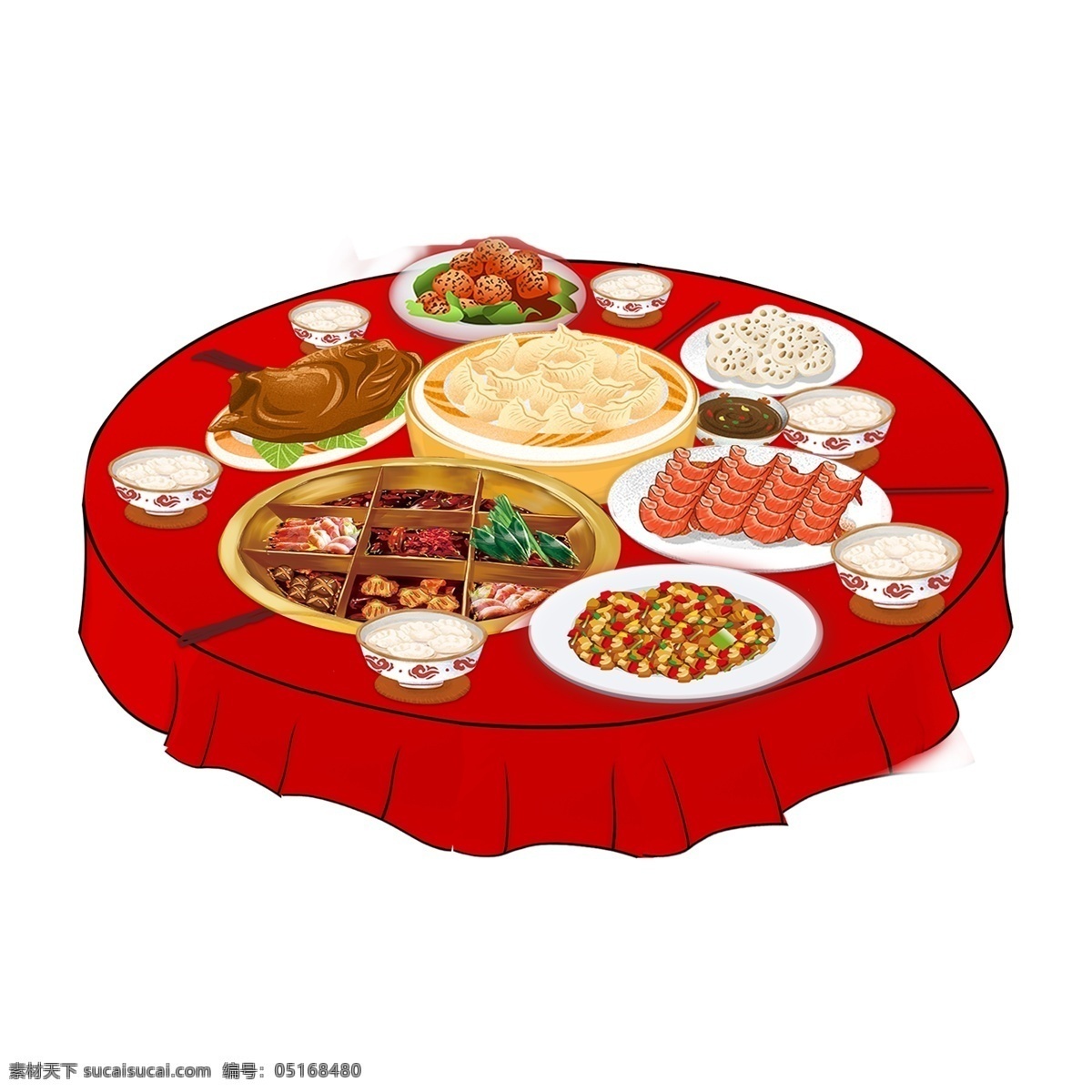 红色 桌子 上一 桌 菜 装饰 元素 桌子上 一桌菜 装饰元素