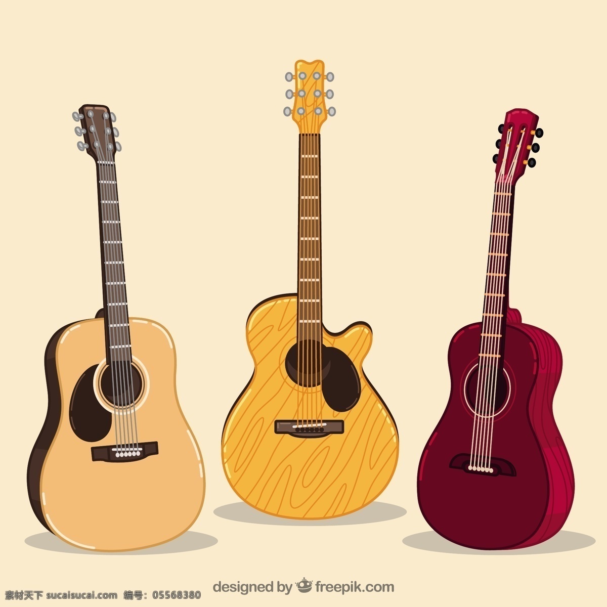 手绘 三 种 吉他 插图 背景 三种 吉他插图