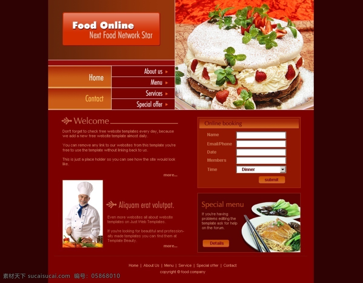 经典 国外 蛋糕 美食 网站 分层 模板 网页素材 网页界面设计