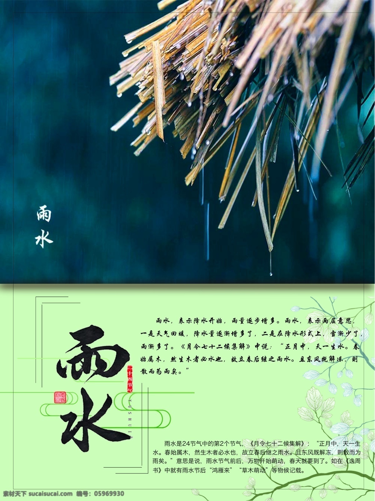 2018 传统 节气 雨水 二十四节气 简约 宣传 海报 春风绿 展板展架