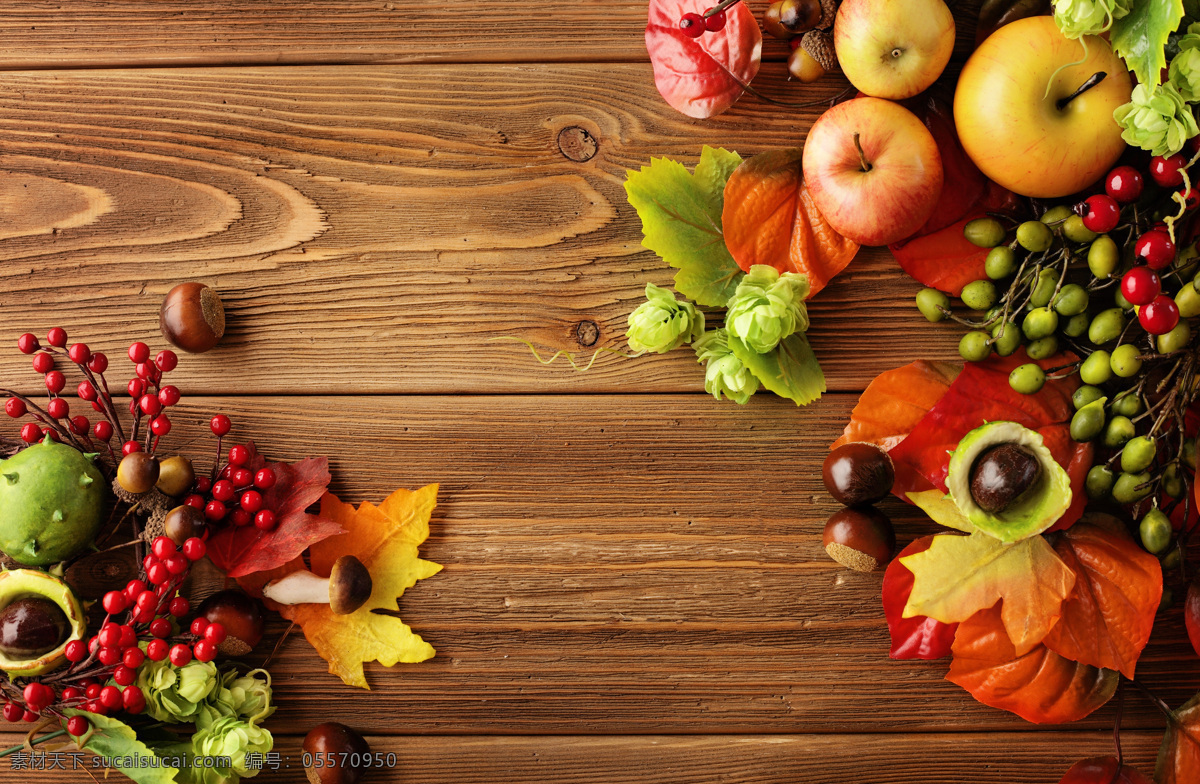 木板 上 秋天 水果 枫叶 苹果 红色果子 叶子 健康水果 美味水果 水果蔬菜 果实 餐饮美食 水果图片