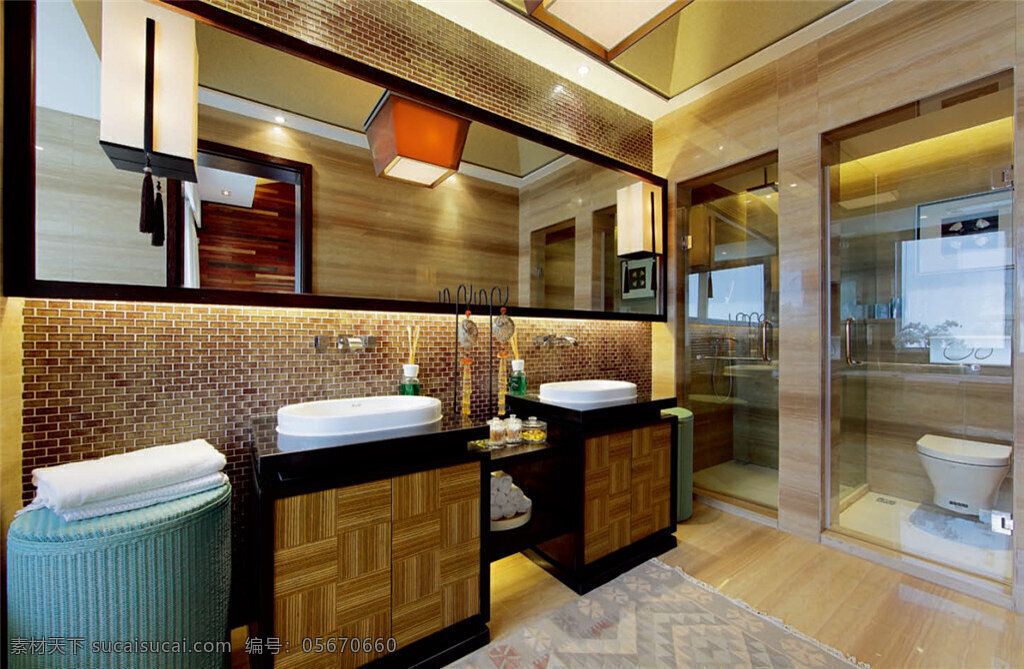 现代 典雅 浴室 方形 镜子 室内装修 效果图 浴室装修 卫生间装修 瓷砖地板 浅色地毯