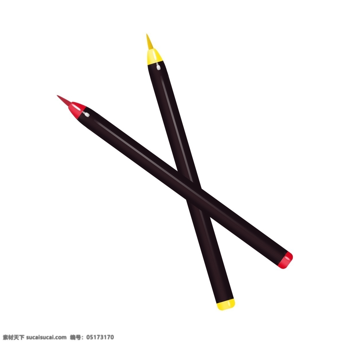 彩色 绘 画笔 插画 绘画的毛笔 卡通插画 书写的笔 记录的笔 绘画的笔 写字的笔 红色的笔尖