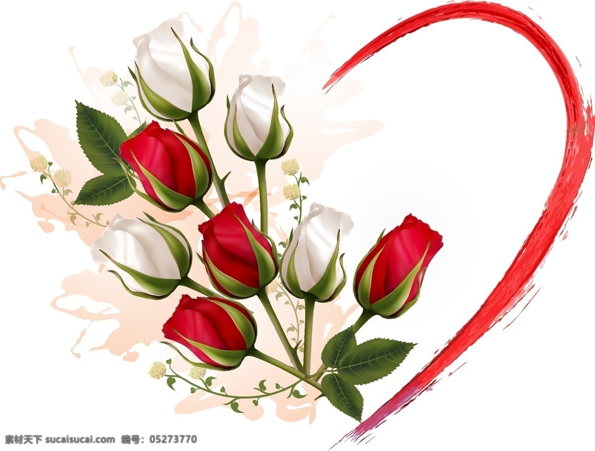 玫瑰心形元素 浪漫 玫瑰 水墨 流线 红色 心形