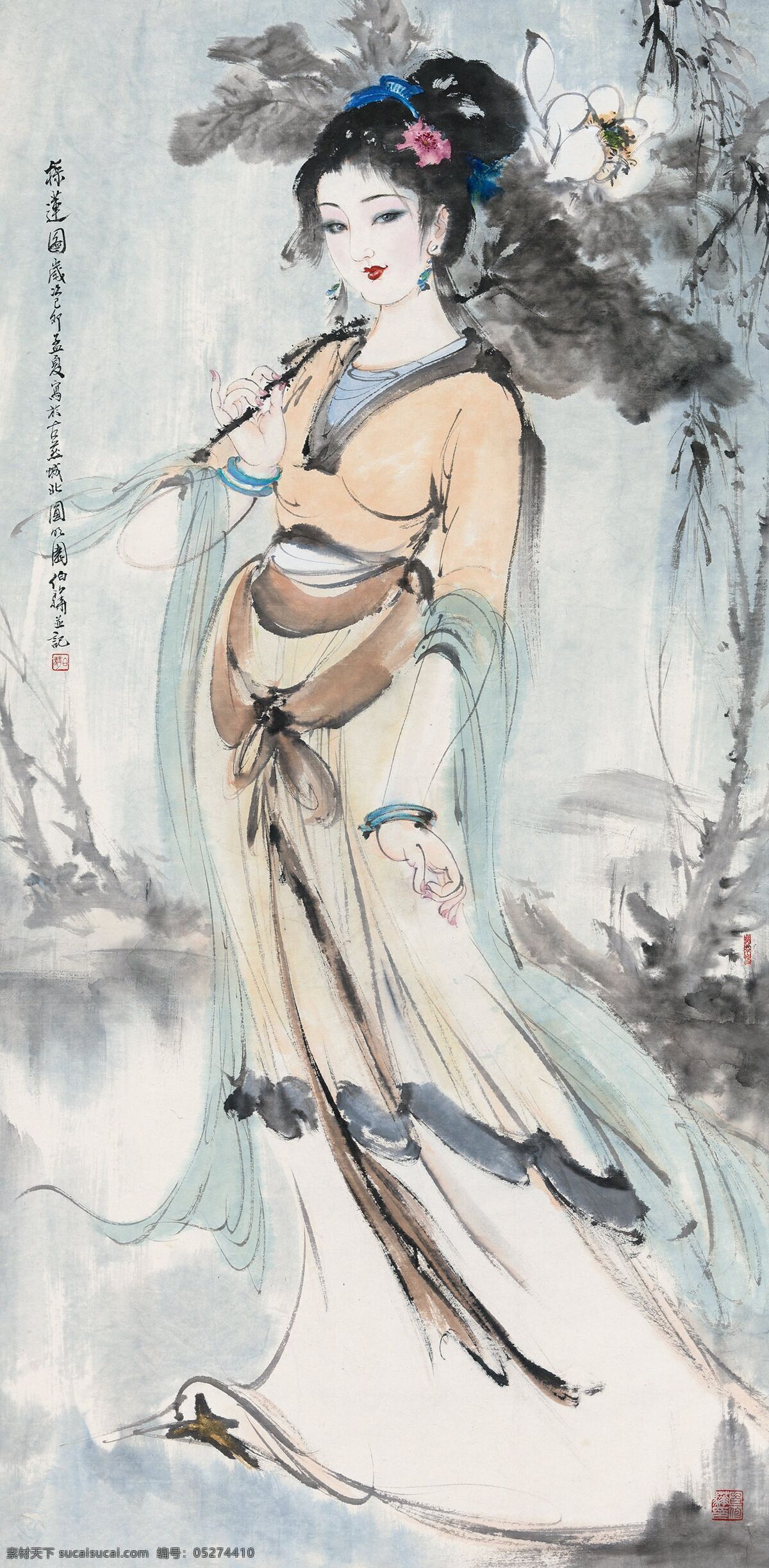 采莲图 白伯驹作品 盛夏 年轻女子 溪边归来 白色荷花 中国古代画 中国古画 文化艺术 绘画书法