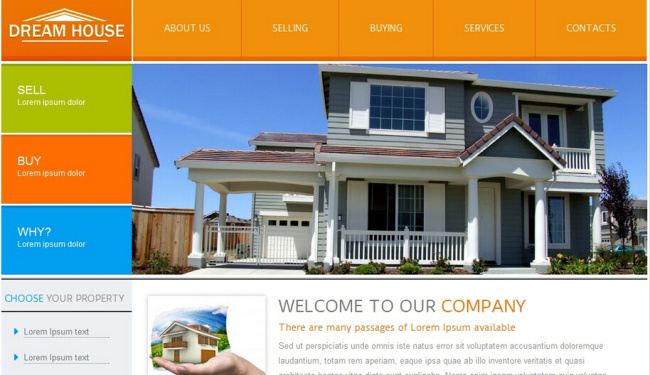 橙 蓝 房产 置业顾问 网页模板 房地产 顾问 网页素材