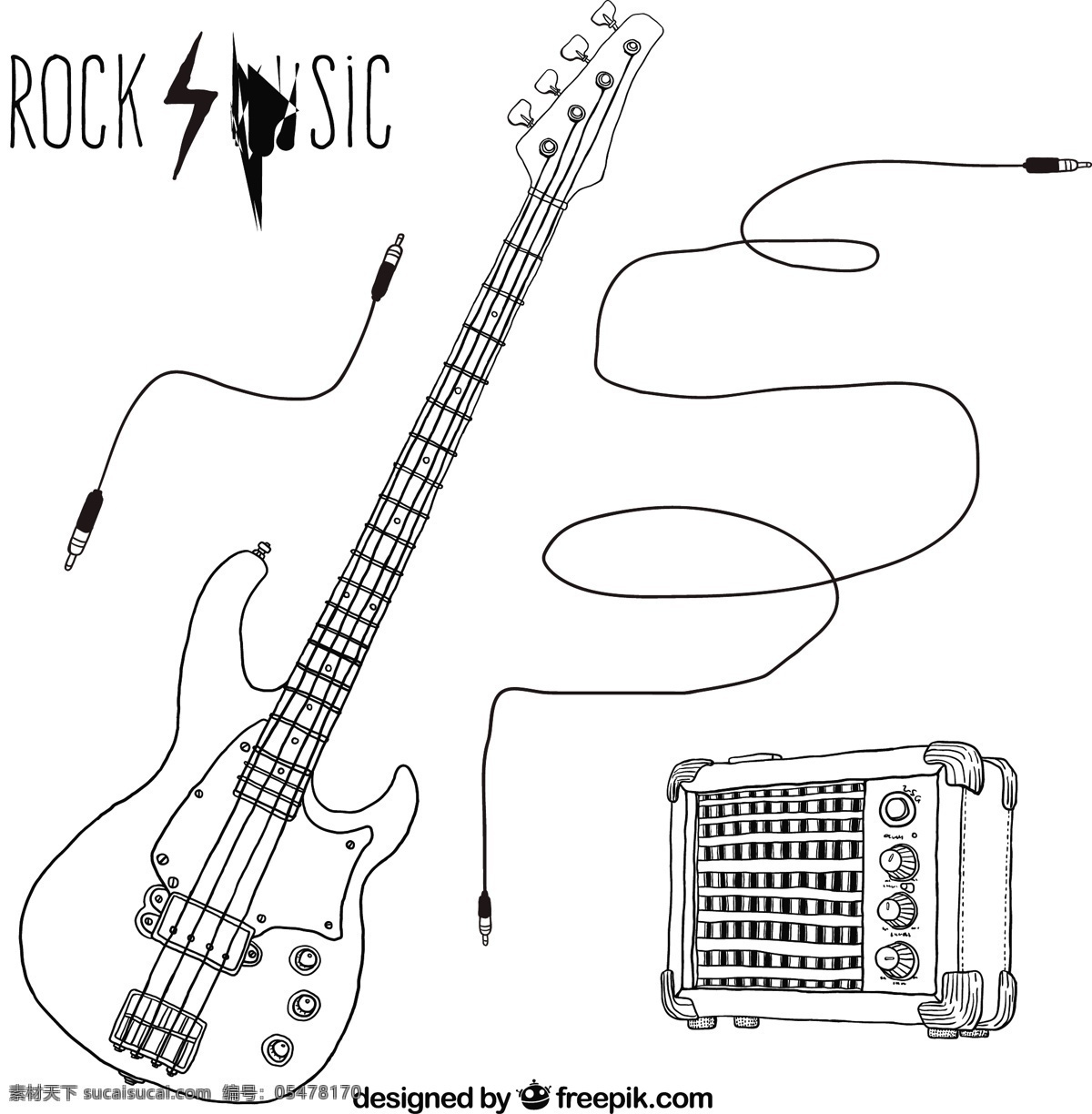 手绘 摇滚音乐 元素 音乐方面 吉他 摇滚 绘画 声音元素 电动 乐器 音乐 画 电吉他 粗略 放大器 白色