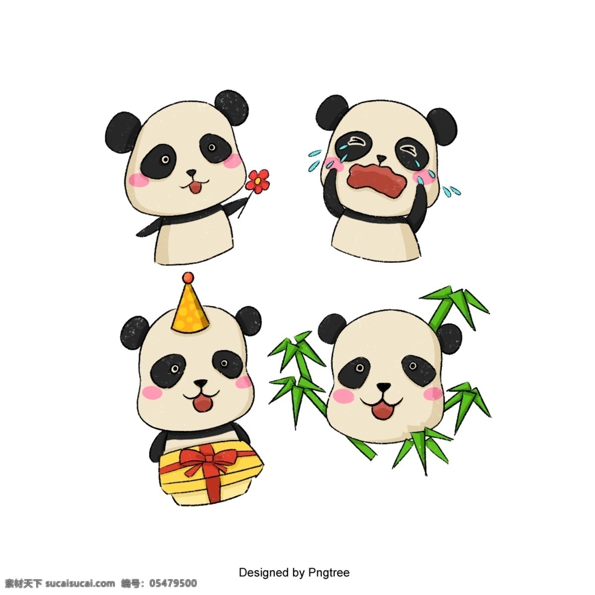 不同 表达 方式 熊猫 载体 矢量 动物 卡通 可爱 表情 快乐 悲伤 哭泣 帽子 花 预设