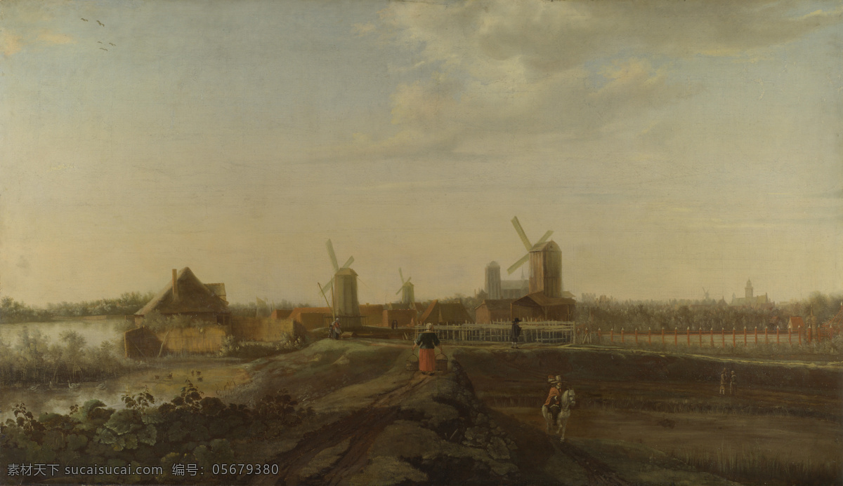 dordrecht 大师 画家 古典 画 建筑 景物 装饰画 油画 of view with landscape a drielenburgh van willem 人物 高清 西方 国外 现代 家居装饰素材