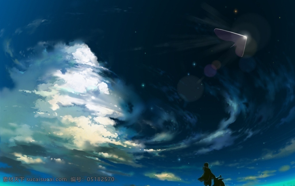 仰望星空 星空 云朵 星光 仰望 飞机 摩托 碧蓝 风景漫画 动漫动画