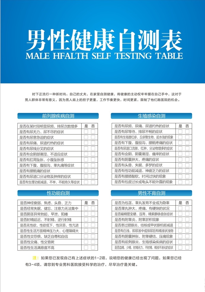 男性健康 自测 表 男性 健康 自测表 男科 医疗 杂志 医疗杂志