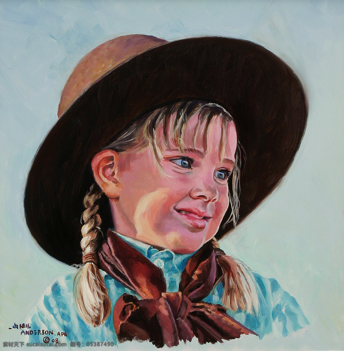 戴帽子 小女孩 肖像画 西方儿童 肖像 油画 油画人物 西方 人物 写生 油画艺术 绘画艺术 装饰画 书画文字 文化艺术