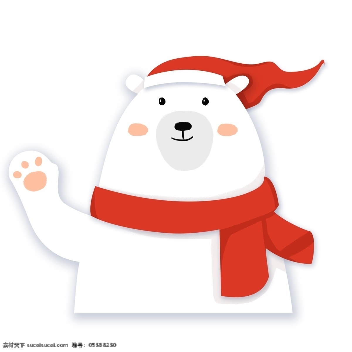 扁平化 卖 萌 打招呼 北极熊 卡通 圣诞节 插画 剪纸风 卖萌 白熊