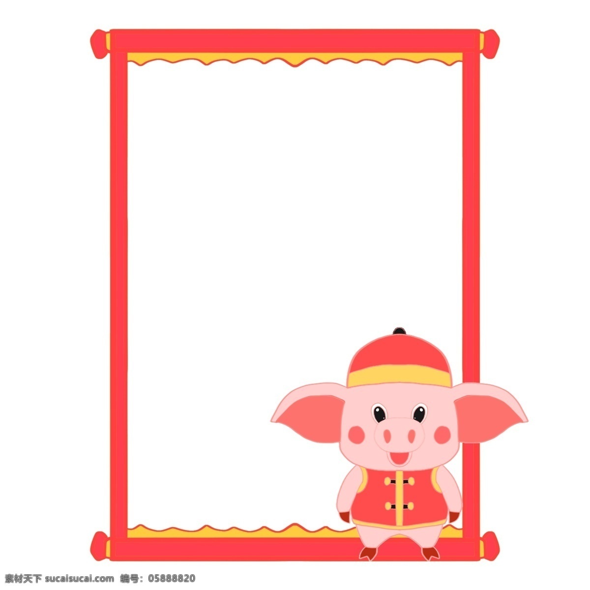 新年 小 猪 边框 插画 新年小猪边框 红色 可爱 手绘小猪边框 卡通小猪边框 小猪边框装饰