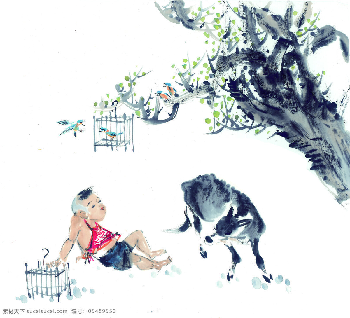 水墨 牧童 国画 水墨画 放牛的男孩 中国画 绘画艺术 书画文字 文化艺术