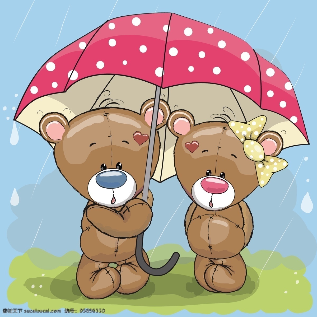雨伞 下 躲雨 两 只 小 熊 雨伞下 两只小熊