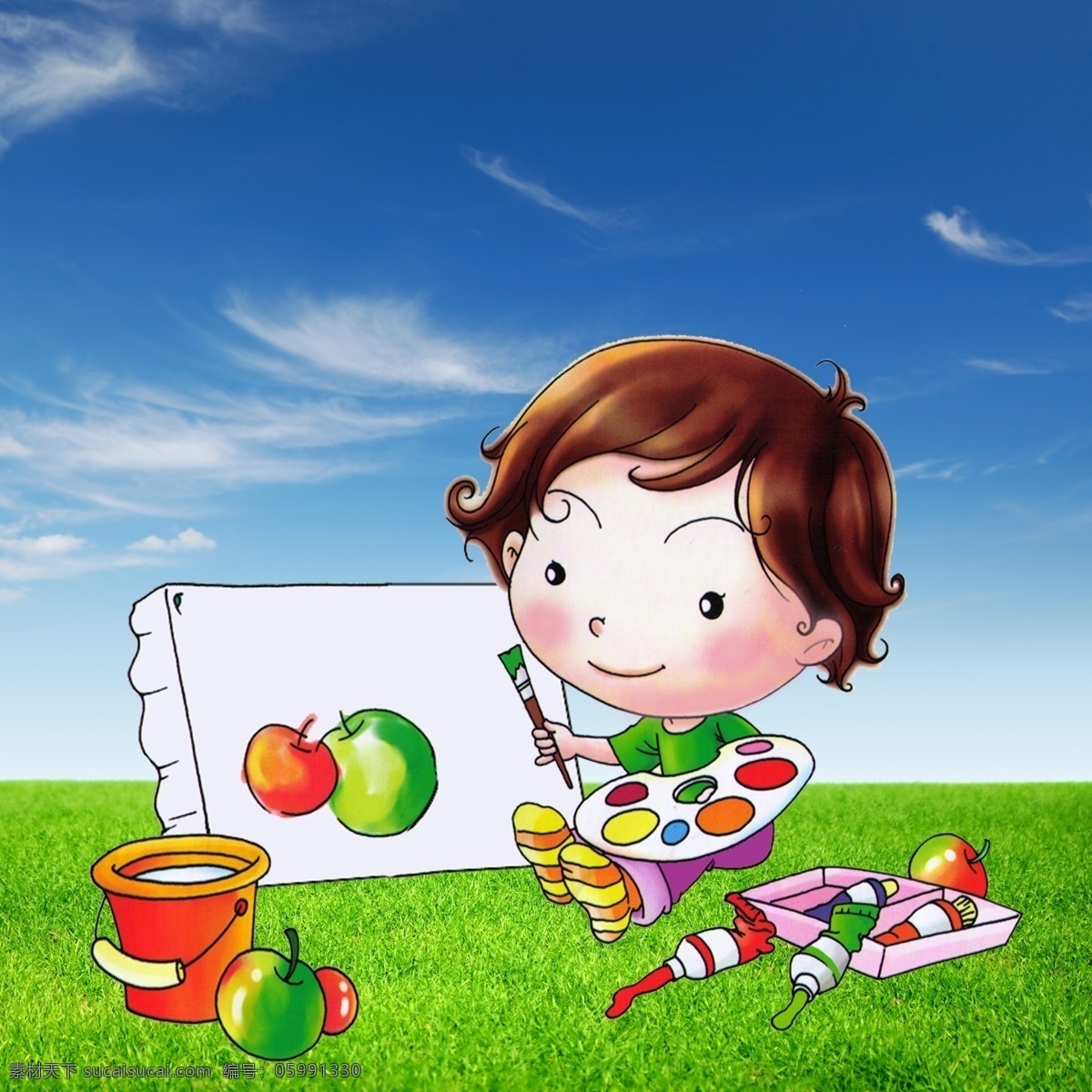 幼儿园 环境 装饰 画板 卡通儿童 蓝天草地 广告宣传 家居装饰素材