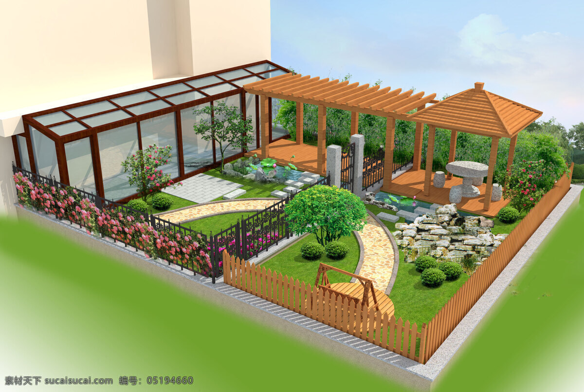 庭院效果图 庭院 景观 绿化 效果图 园林 环境设计 景观设计