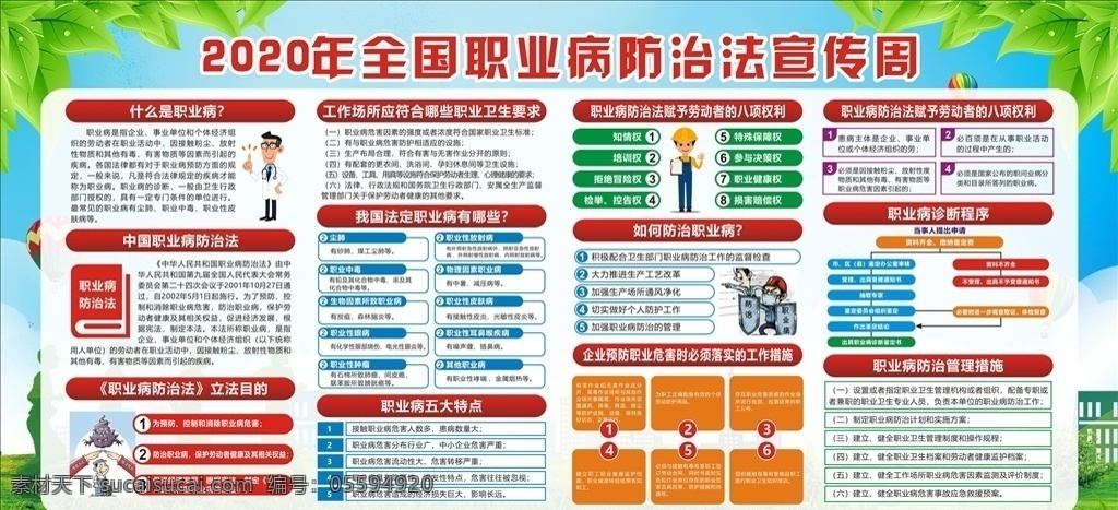 2020 年 职业病 防治法 宣传 展板 健康中国 职业健康同行 职业病防治法 宣传周 职业病预防 展板模板