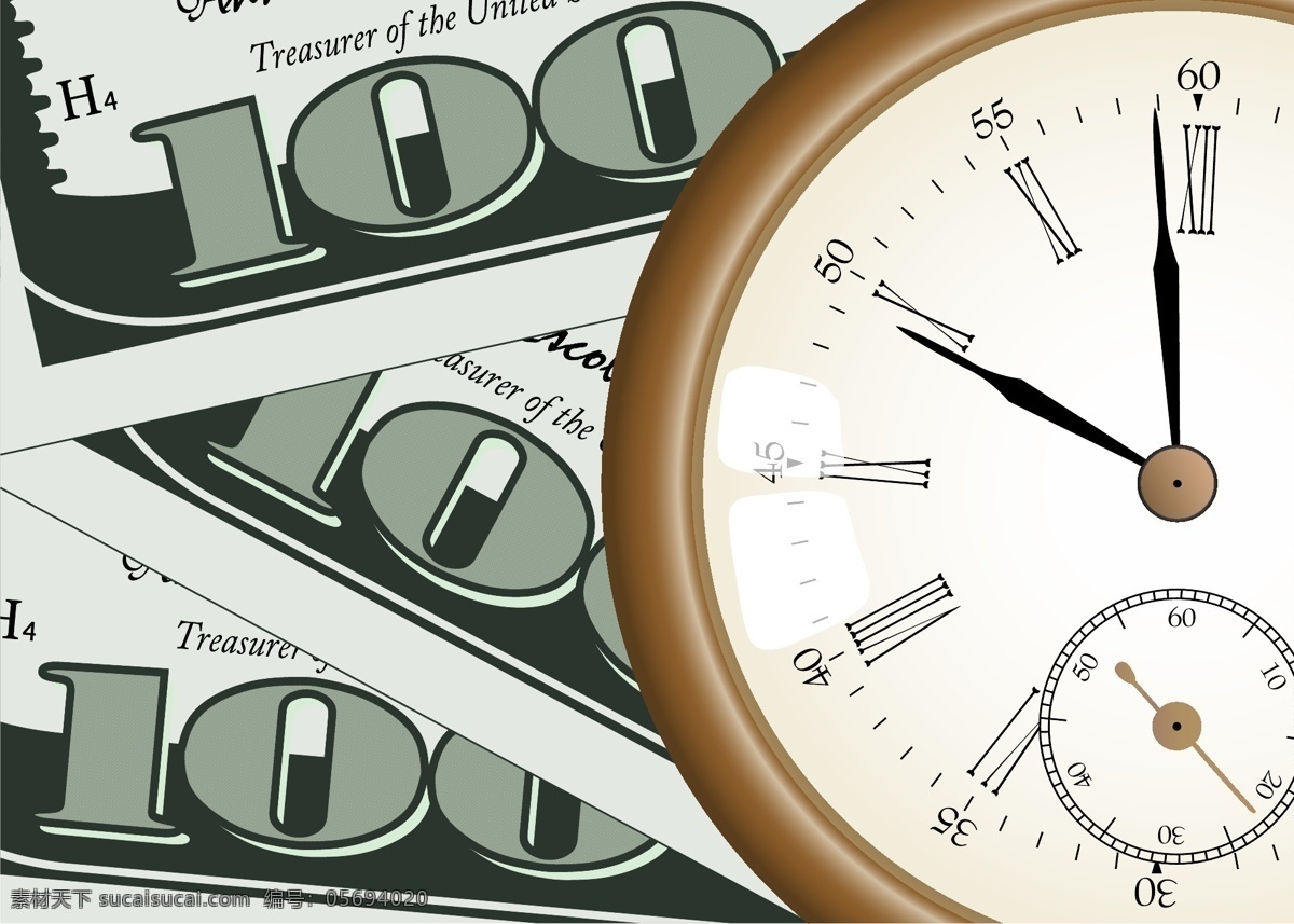 矢量 钱币 钟表 背景 金币 金融 商务背景 纸币 时间与金钱 矢量图 其他矢量图