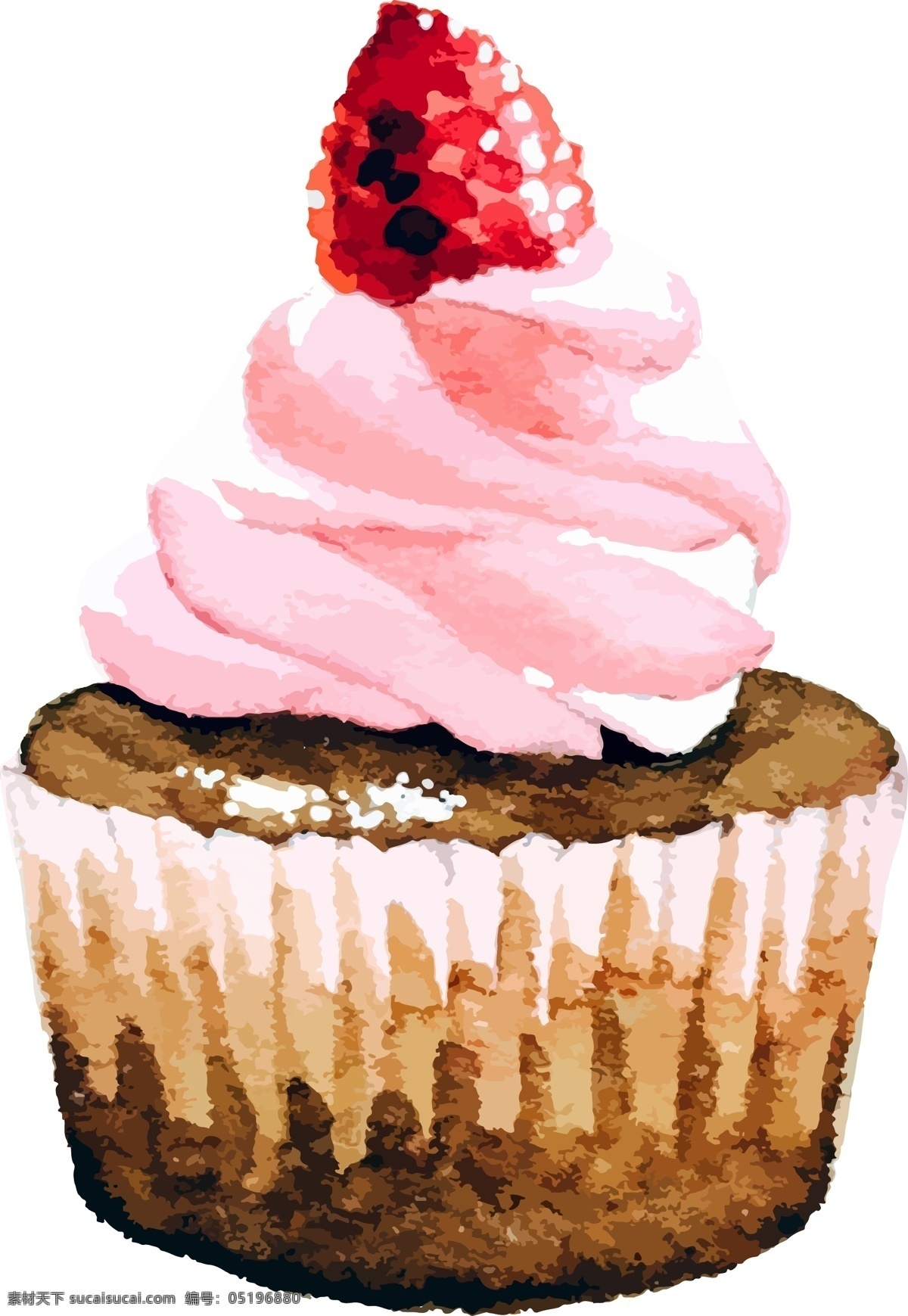 插画 蛋糕 手绘 树莓 水彩绘 水果 纸杯 水彩 绘