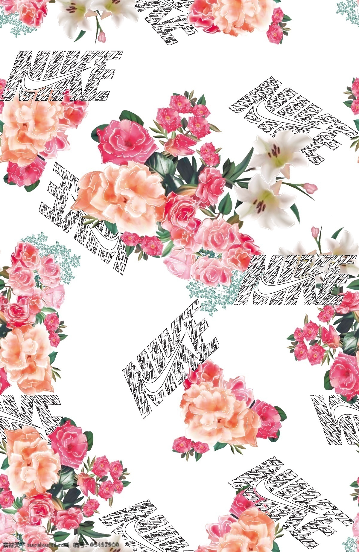 耐克花卉 花卉 数码 字母 矢量 印花素材