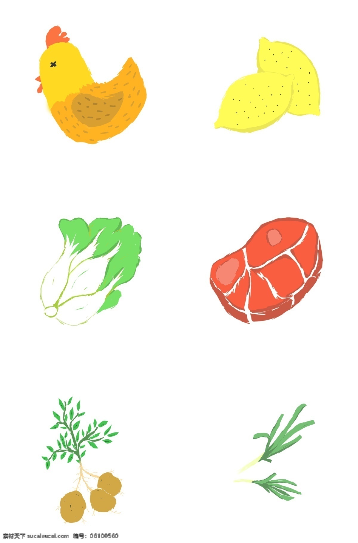 原创 手绘 蔬菜 食物 插画 卡通柠檬 卡通白菜 卡通肉 卡通蔬菜 卡通食物 矢量 厨房 生活日常 可爱