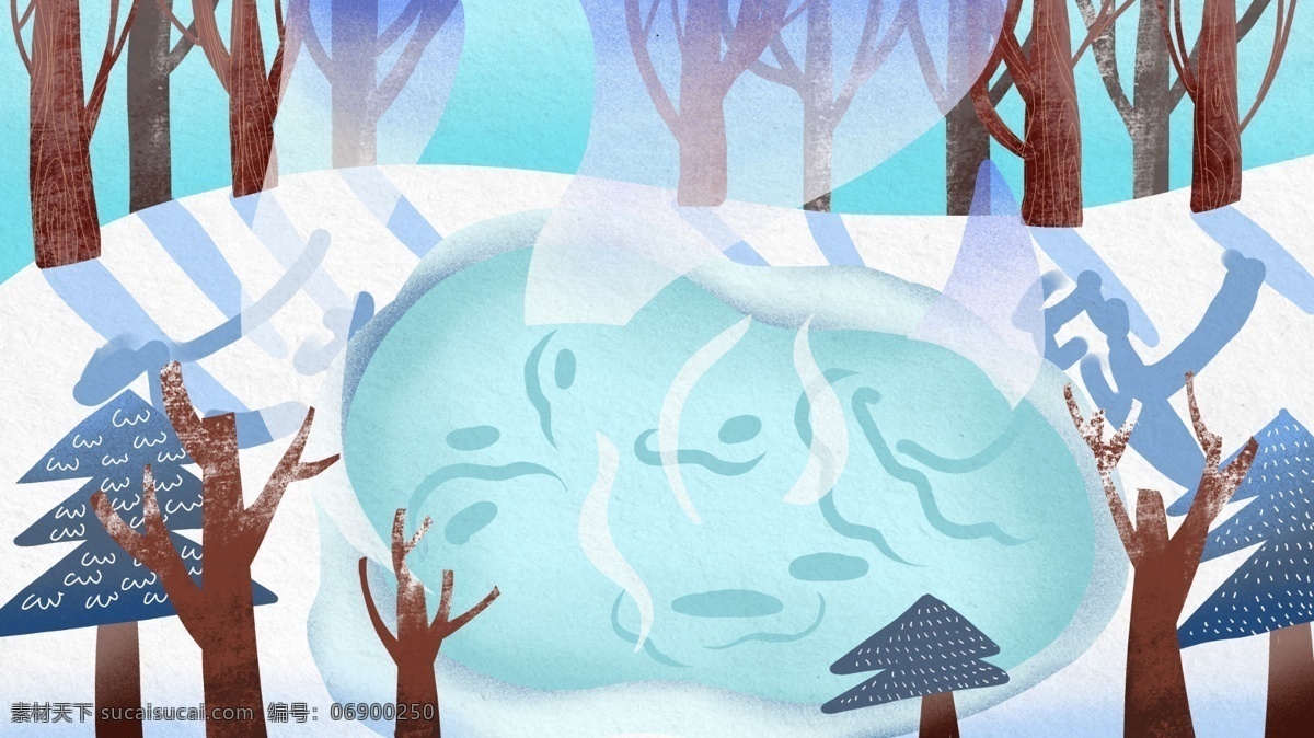 冬季 冰雪 融化 背景 唯美 梦幻 背景素材 卡通背景 冰雪融化 树林背景 广告背景 psd背景 手绘背景