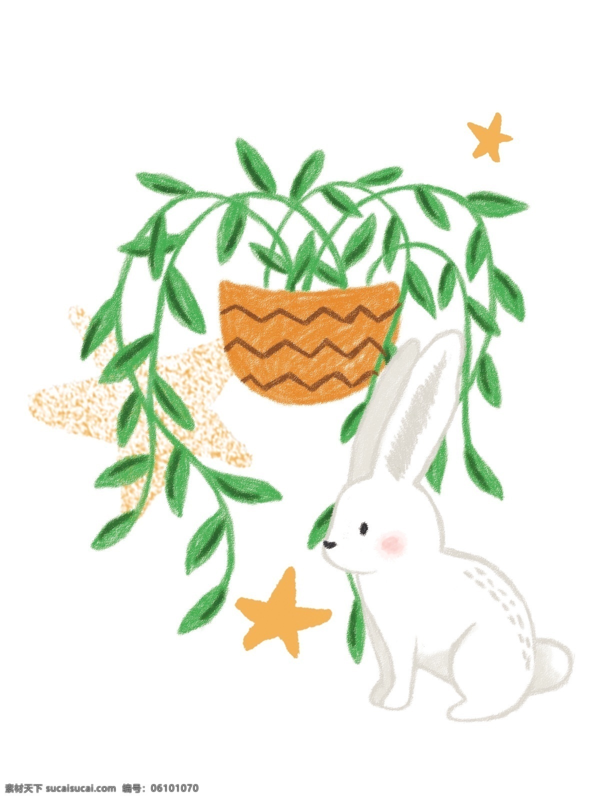 帆布 袋 包装 绿植 萌 兔子 简约 清新 插画 帆布袋 盆栽 绿色 植物 可爱 小清晰 星星