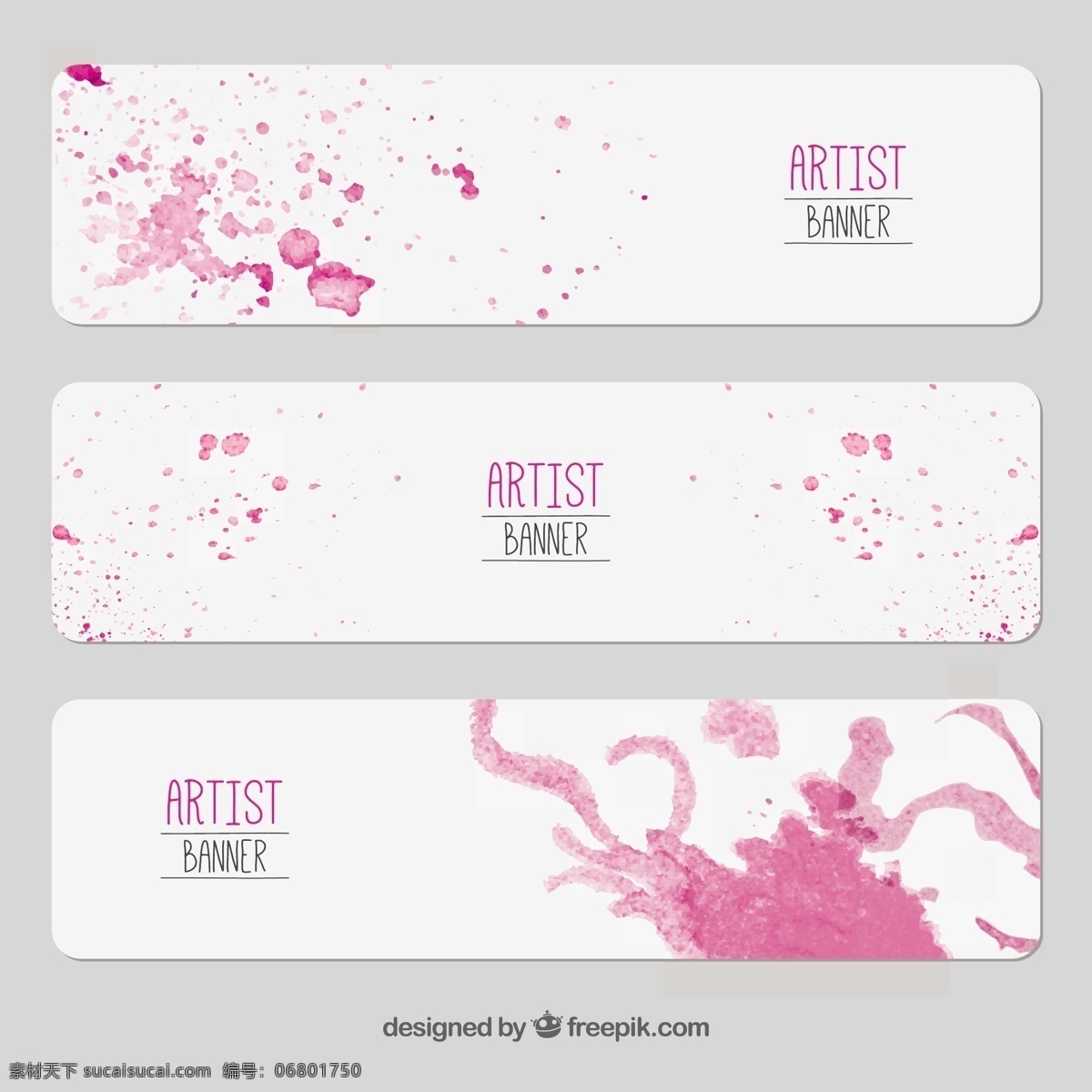 艺术家 横幅 模板 水彩 飞溅 油漆 粉红 油墨 艺术