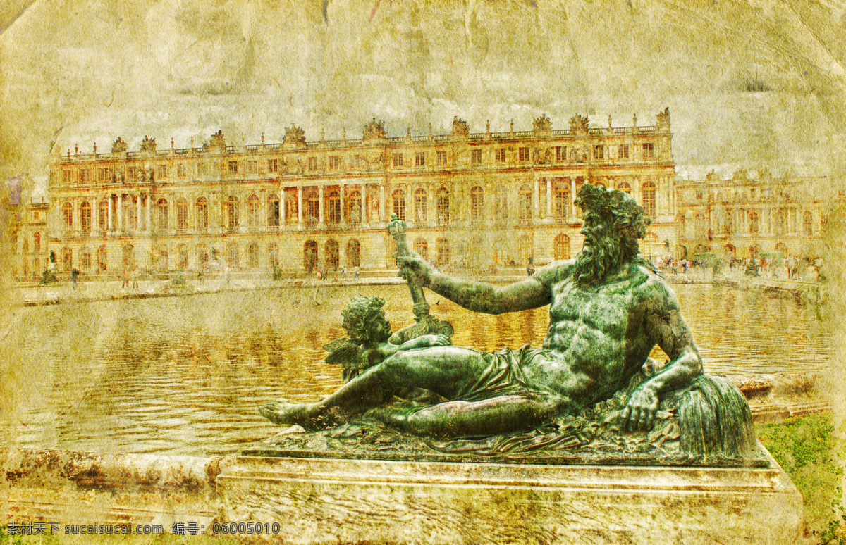 巴黎 凡尔赛宫 复古 城市风景 雕塑 城市风光 环境家居 黄色