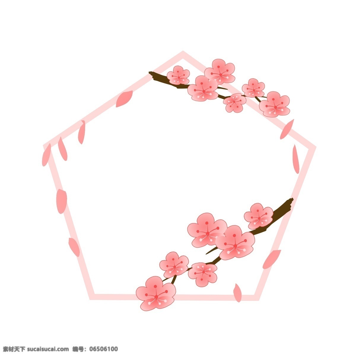 绽放 花朵 春季 框 插画 绽放的花朵 卡通插画 春天 春季边框 春季框 框架 五边形边框 粉色的边框