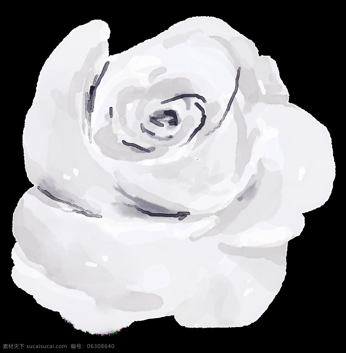 层次 水彩 花 透明 白色 花纹 灰色 玫瑰花 免扣素材 透明素材 装饰图案