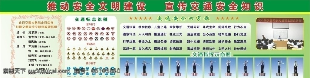 交通安全 知识 宣传栏 交通标志识别 警告标志 指示标志 四字 歌 交通 指挥 示意图 学校 展板 模板 信息栏 花纹 展板模板 矢量