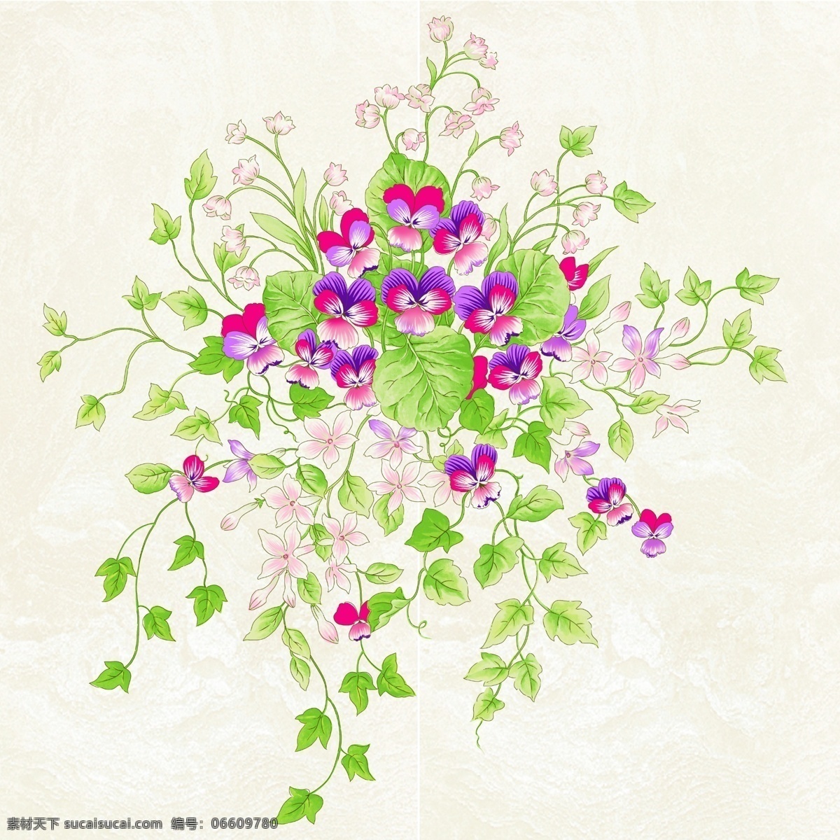 花瓷砖 花朵 藤蔓 花卉画 瓷砖 玉石 花型设计 分层 源文件