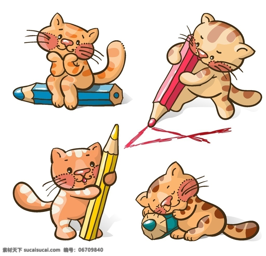 咪 铅笔 矢量 格式 卡通 猫咪 可爱 矢量图 高清图片