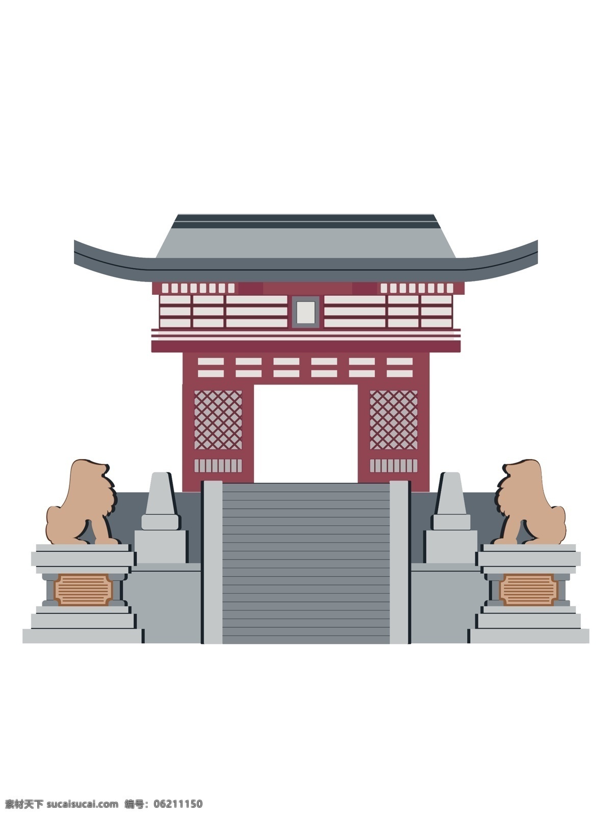日式 寺院 大门 图样 日本建筑 石兽 装饰画 装饰图案