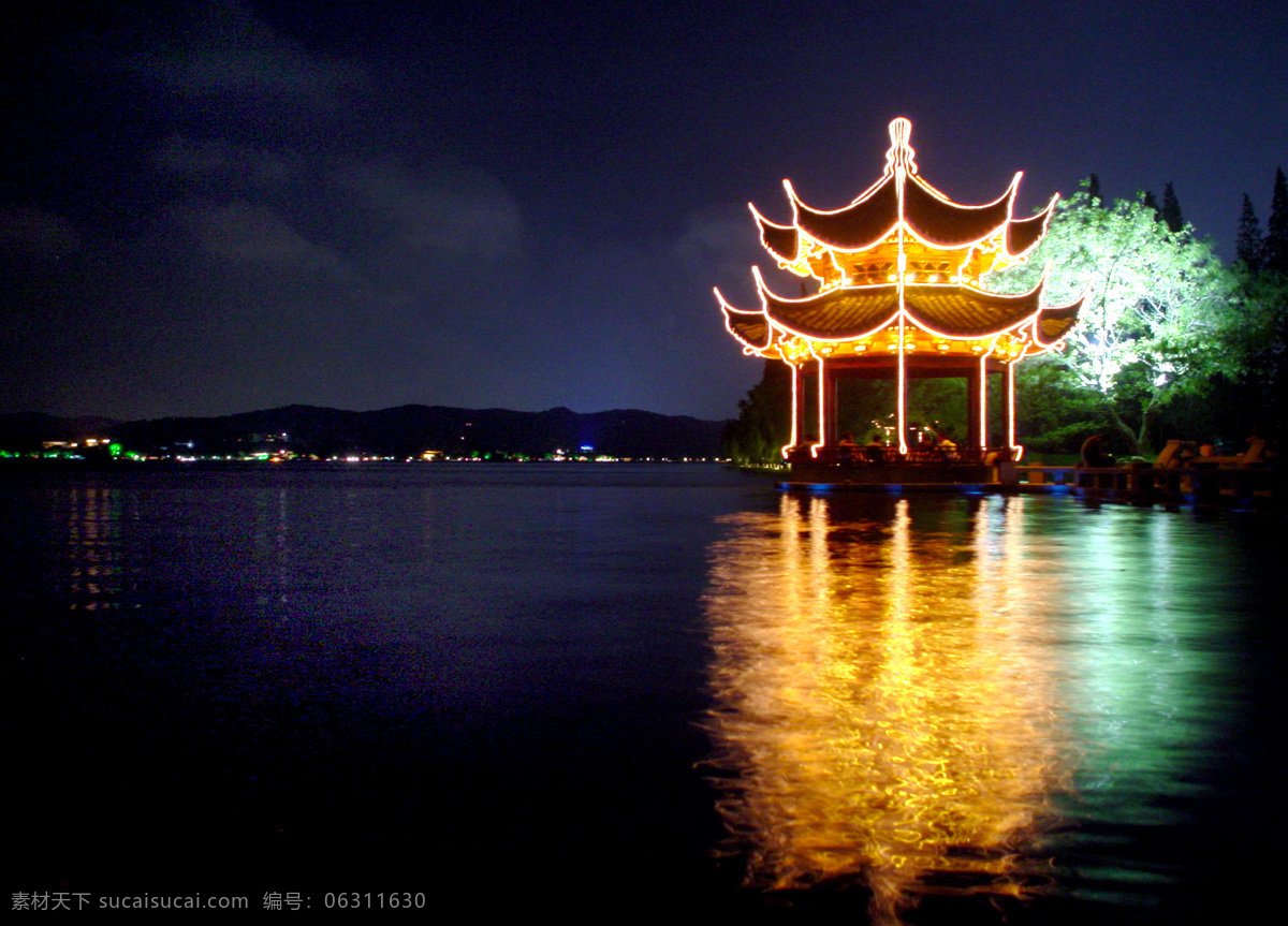 西湖夜景 自然景观 风景名胜 边走边拍 摄影图库