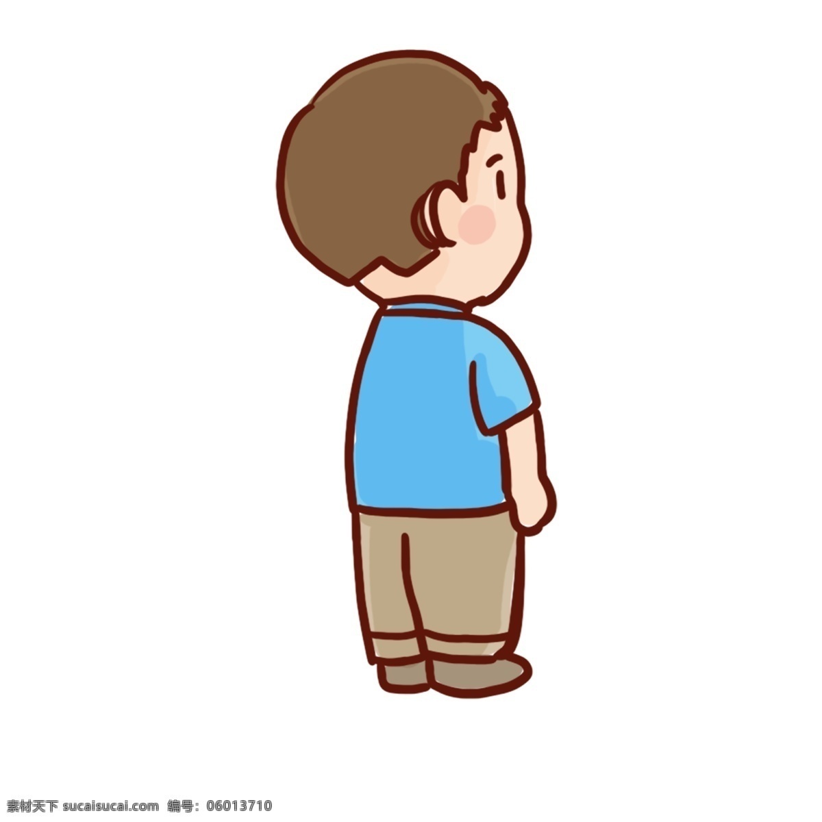 卡通 手绘 穿着 蓝色 t 恤 男孩 漫画 人物 插画 蓝色t恤 男生 背影