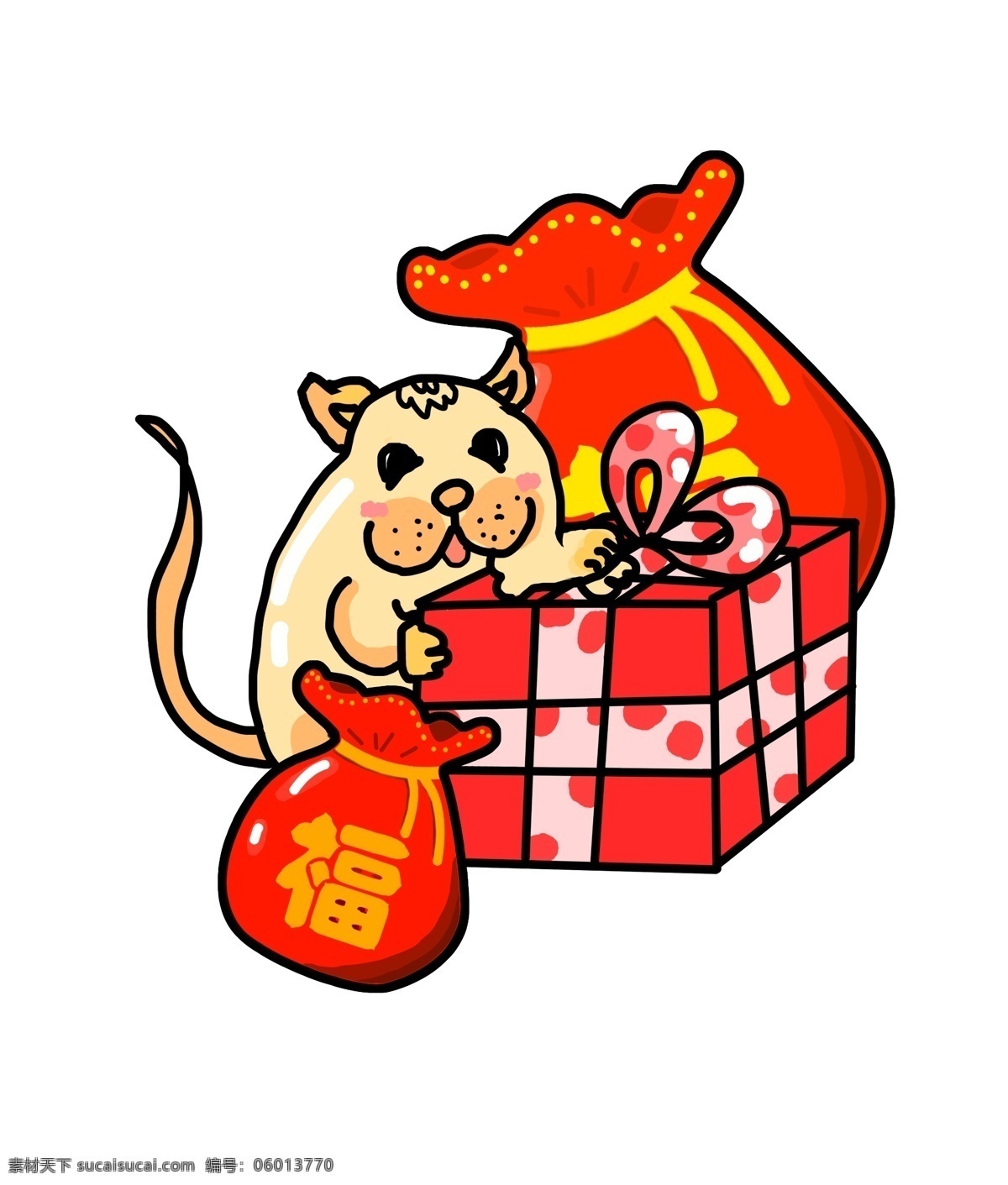 促销 礼盒 福 袋 插画 手绘 双十一 电商 福袋 小动物 网购狂欢节 低价狂潮 购物