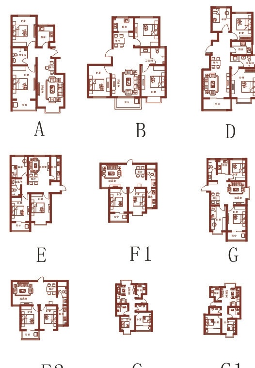户型图 简单 九个 经典 其他设计 矢量