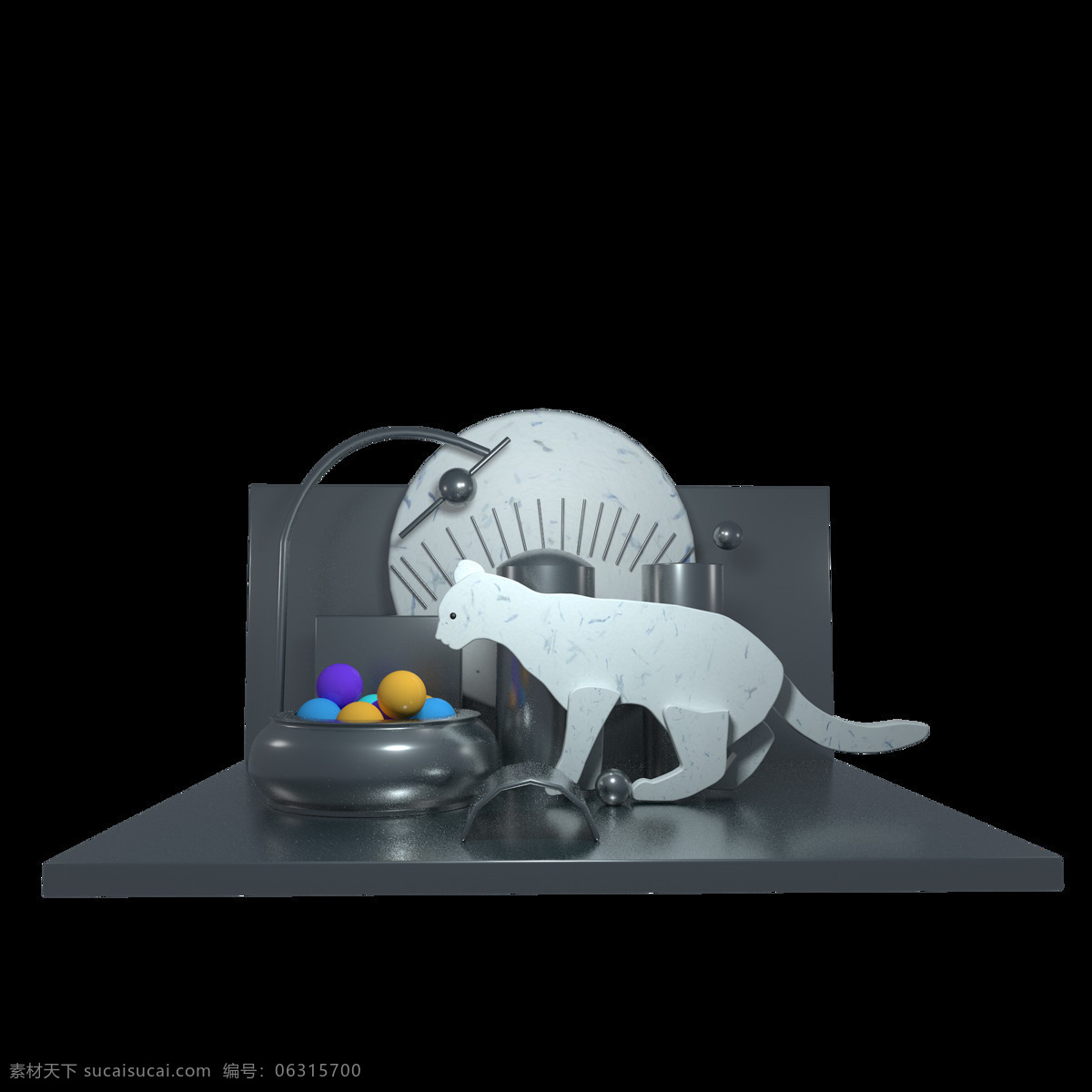 灰色 3d 动物 节 小 场景 宣传 元素 c4d 猫科动物 小场景 3d效果 金属材质 动物剪纸风格