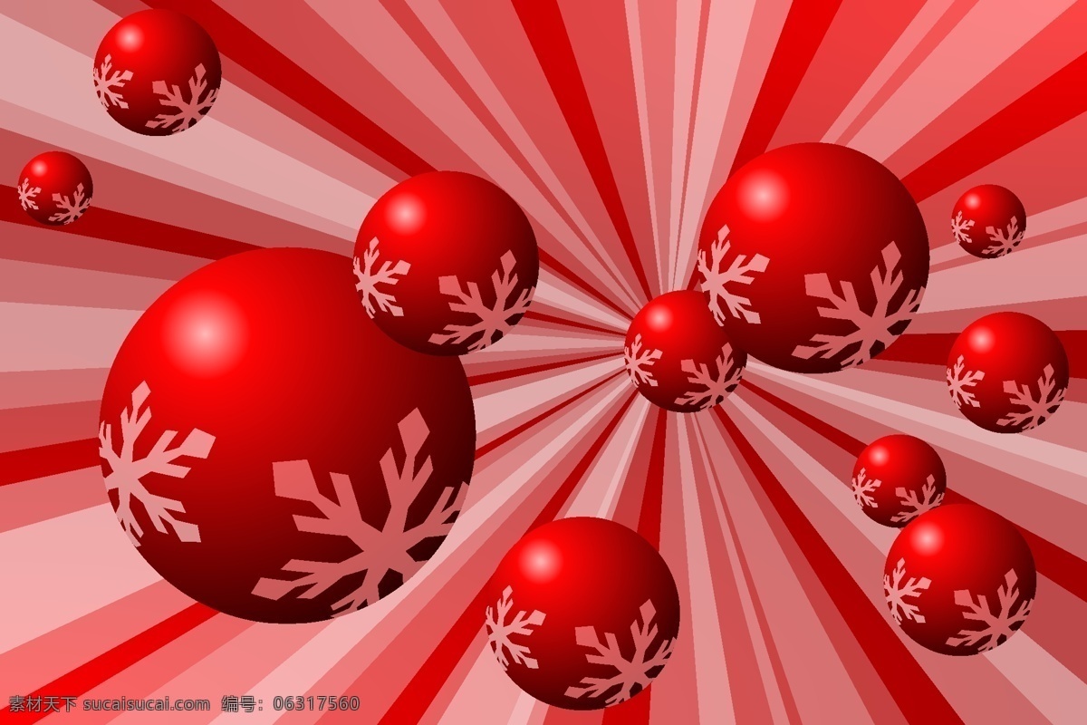红色 圆球 矢量 放射线 节日 漂亮 球体 新年 雪花 矢量图 其他矢量图