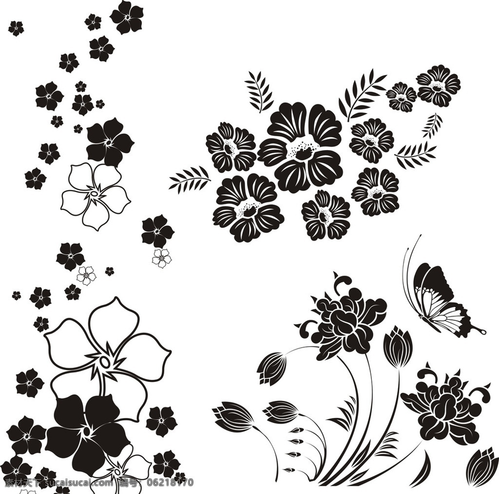 矢量图 花边 花 背景 黑白 元素 线描图 植物 装饰 漂亮 好看 卡通 抽象 底纹边框 花边花纹