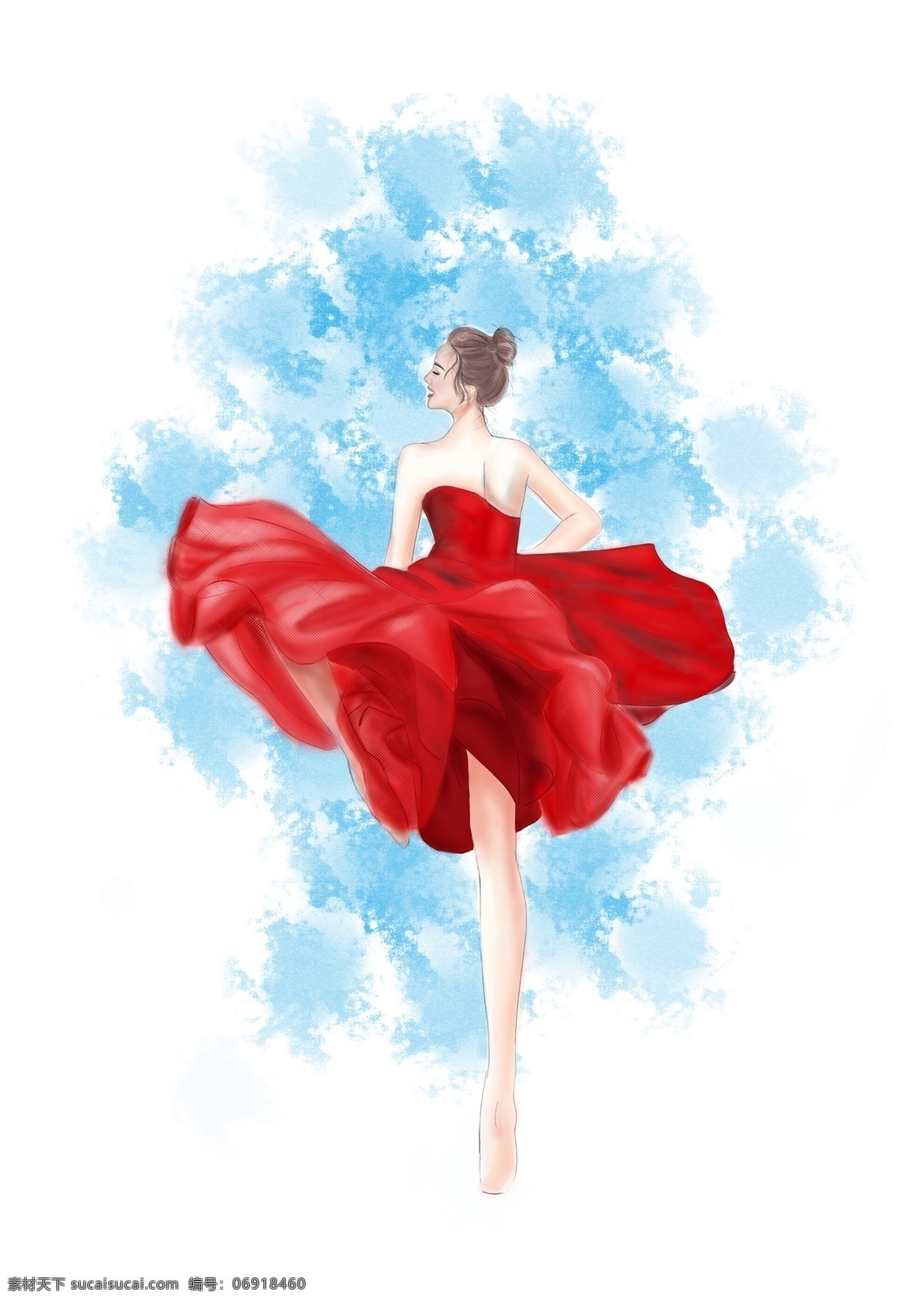 原创 手绘 起风 飞舞 红 裙 芭蕾舞 女孩 人物插画 时尚插画 红裙 psd分层 跳舞 现代舞 装饰 飞扬 裙摆