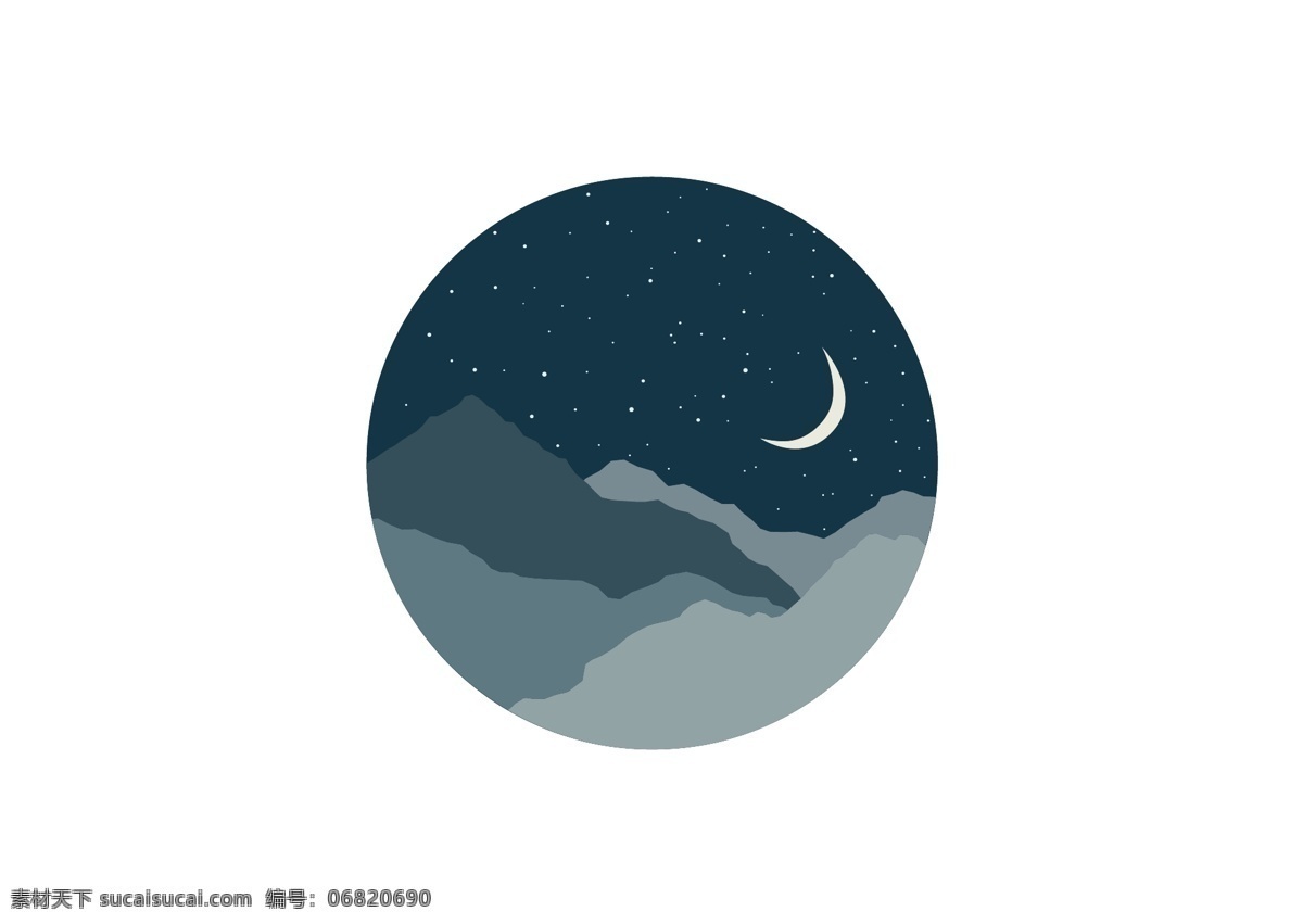 远山 夜晚 星空 月亮 剪影 矢量图 自然景观 自然风光