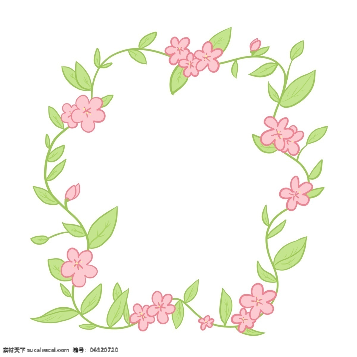 漂亮 花朵 边框 插图 春天花朵 粉色花朵 漂亮的边框 花朵边框插图 绿色叶子 春季花朵边框 花