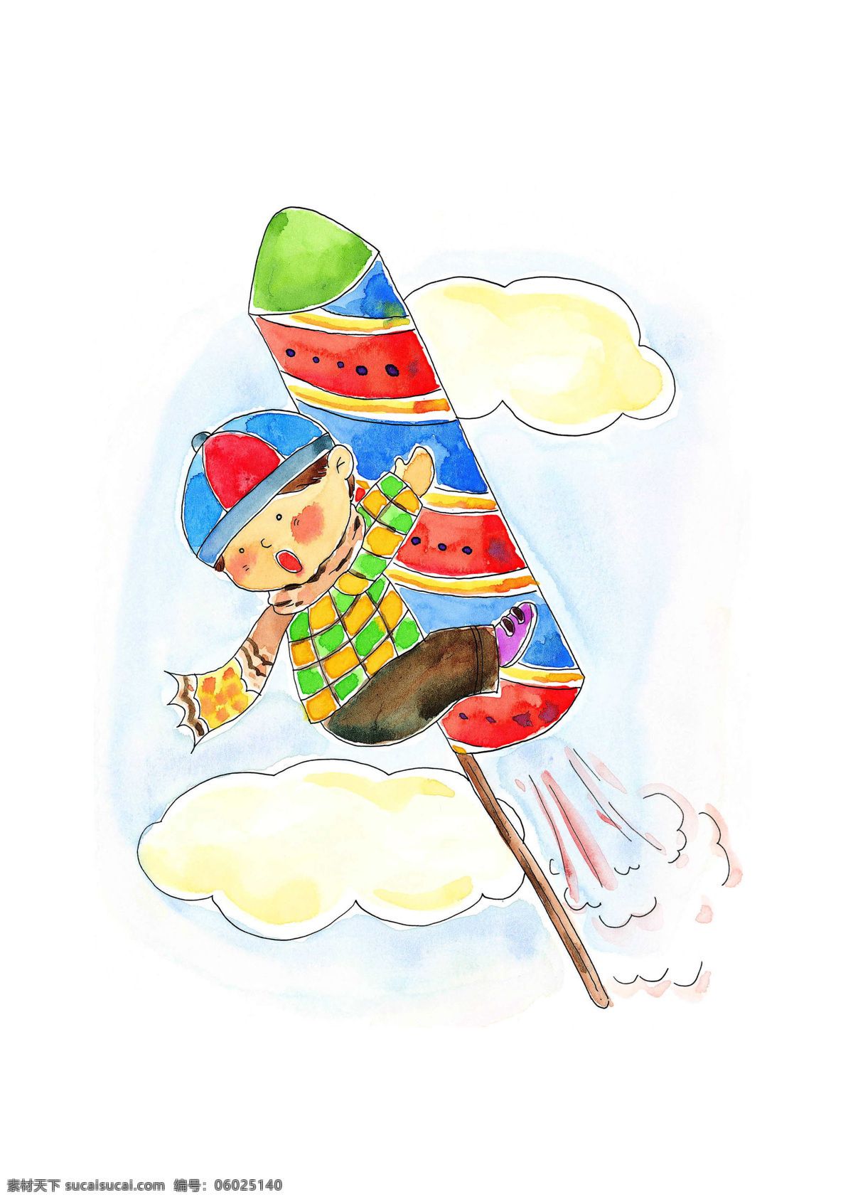 小孩 抱 鞭炮 飞 上天 传统文化 设计图库 文化艺术 新年 节日素材 2015羊年