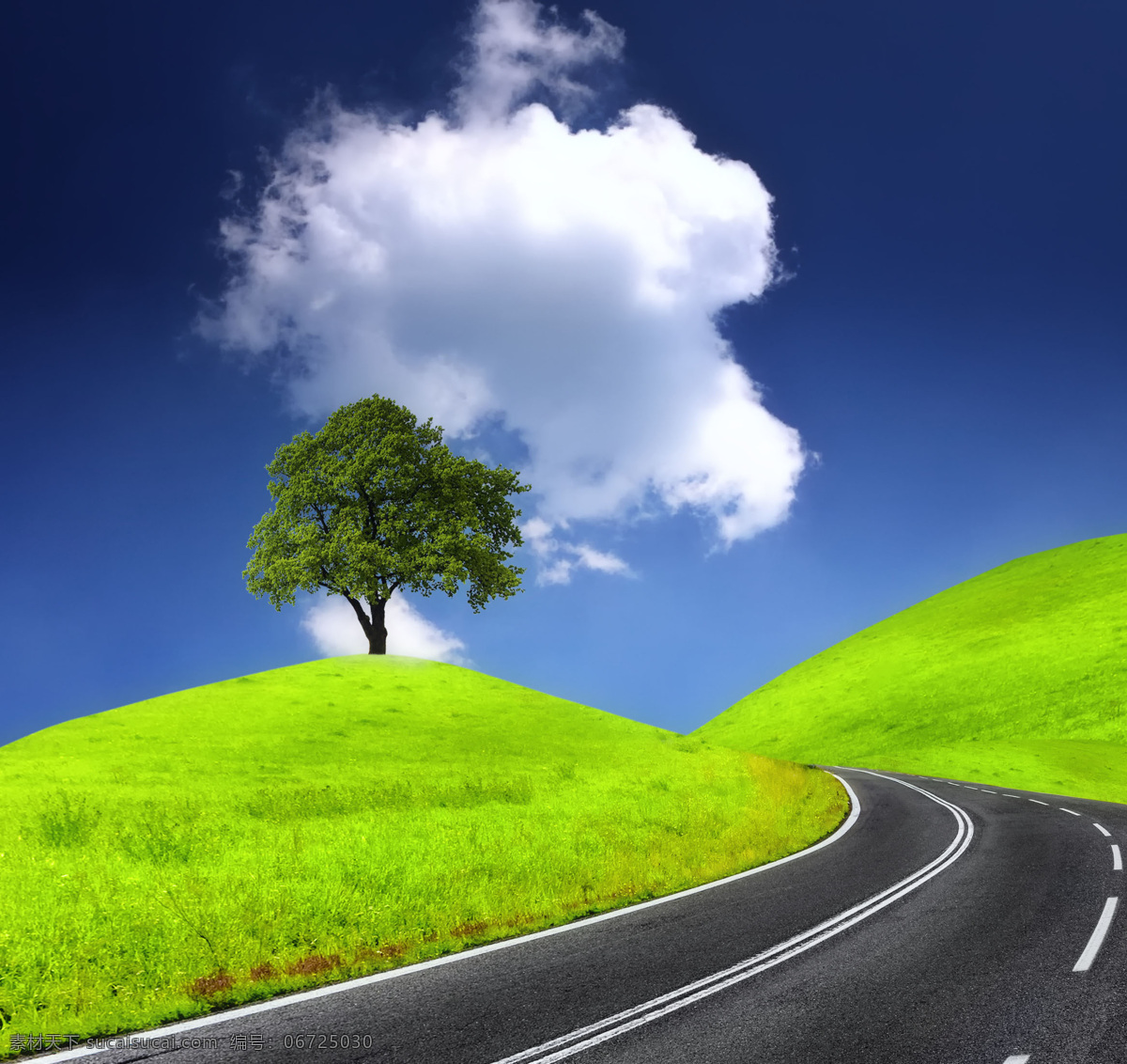 山丘 高速公路 高清 精美风景 风景图片 蓝天 白云 草地 高速路 绿树 高清图片 绿色