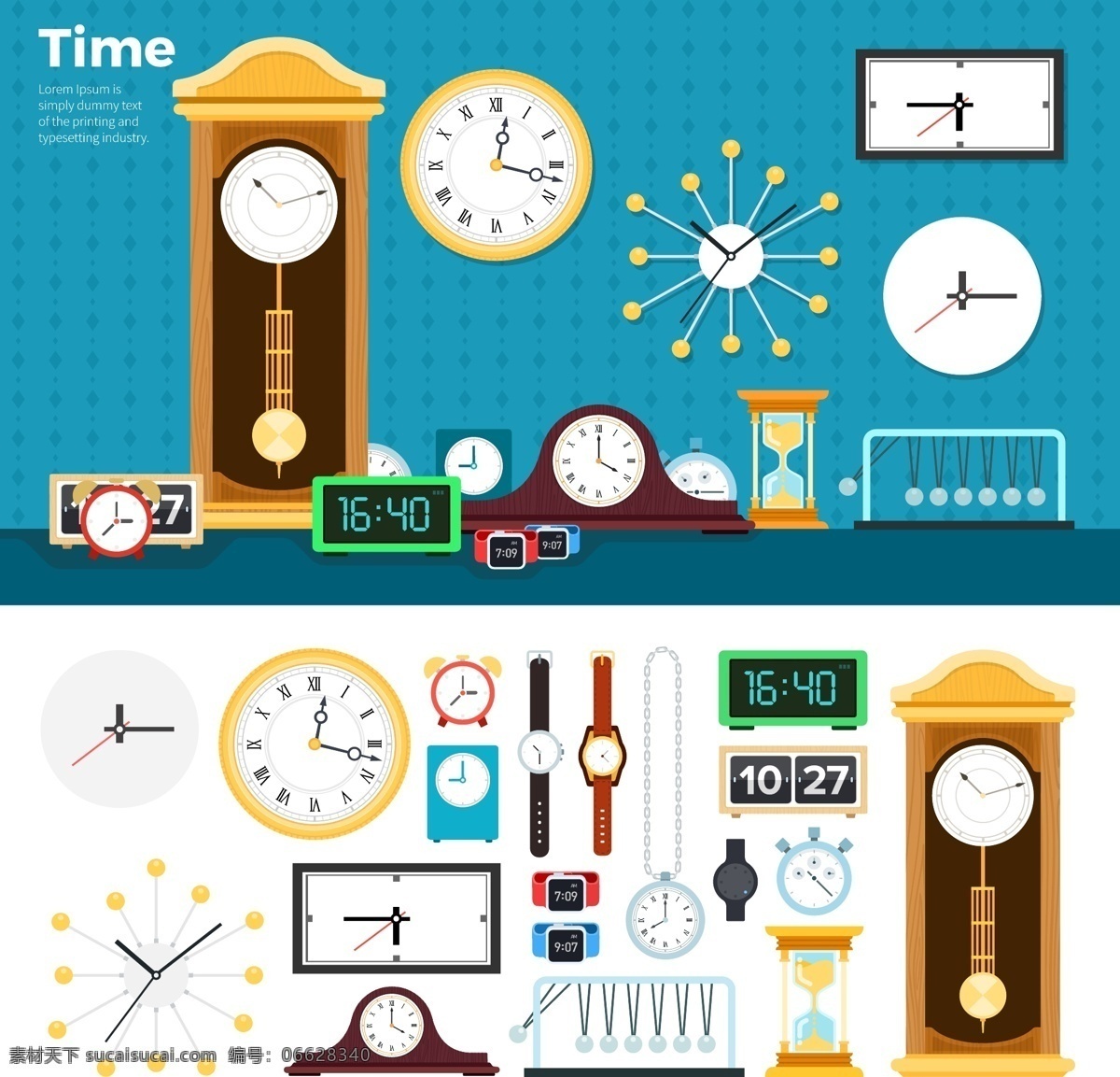 时钟 扁平化 矢量 合集 钟表 几何图案 创意设计 设计元素 时间